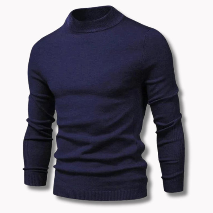 Men's Slim-Fit Mock-Neck Knitted Sweater - Navy Blue