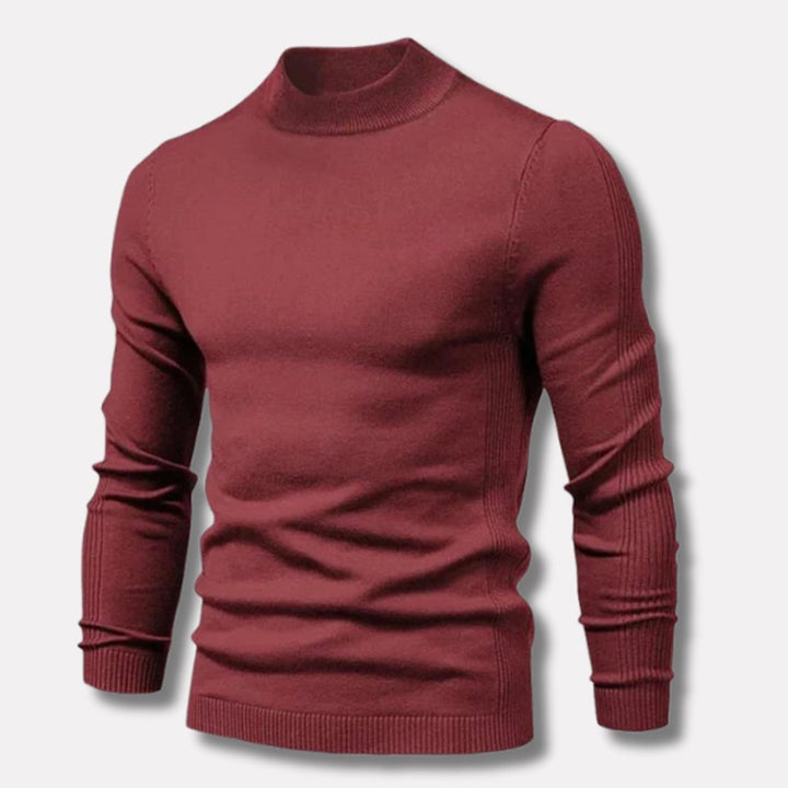 Men's Slim-Fit Mock-Neck Knitted Sweater - Red