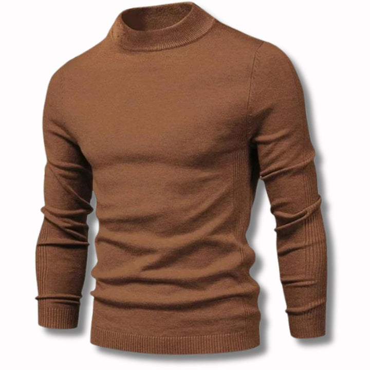 Men's Slim-Fit Mock-Neck Knitted Sweater - Brown