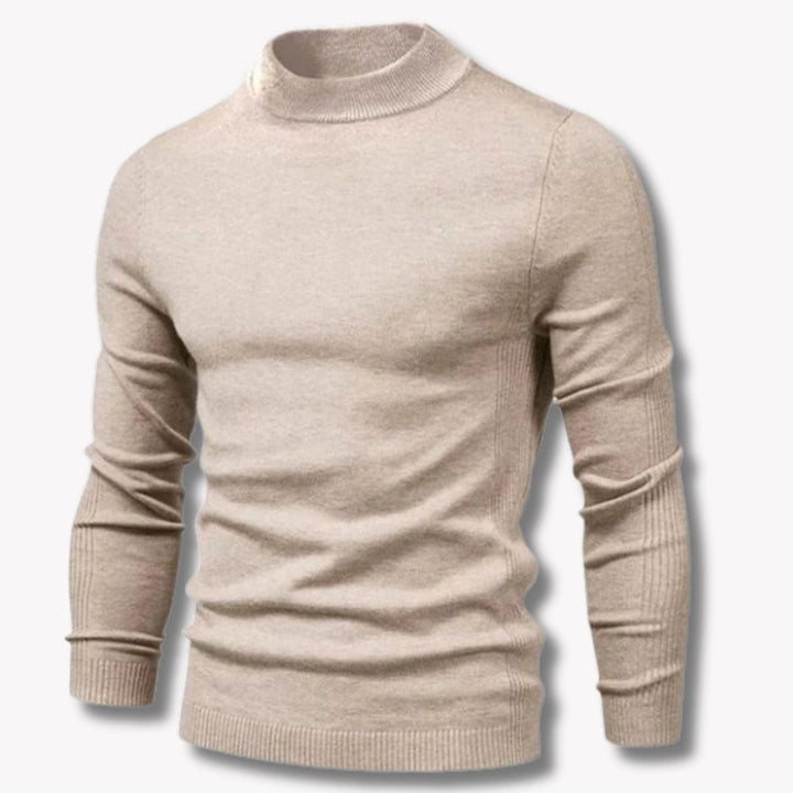 Men's Slim-Fit Mock-Neck Knitted Sweater - Camel