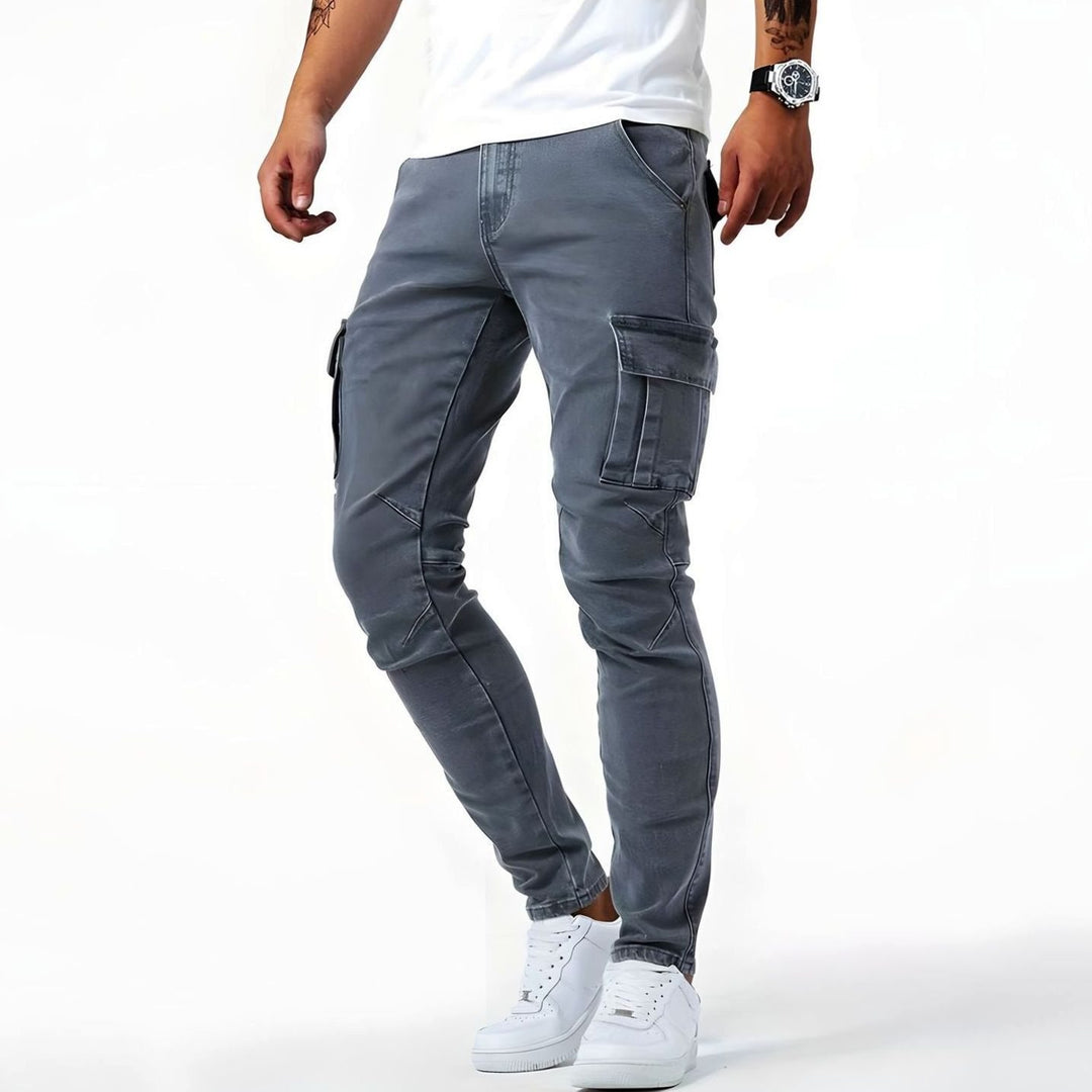 Men's Slim-Fit Multi-Pocket Cargo Trousers, Grey - Grey