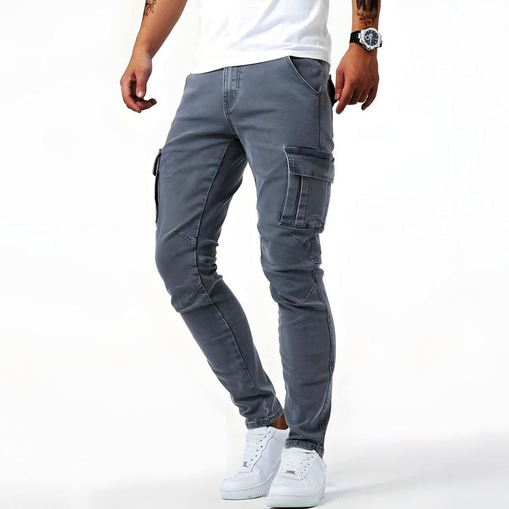 Men's Slim-Fit Multi-Pocket Cargo Trousers, Grey - Grey