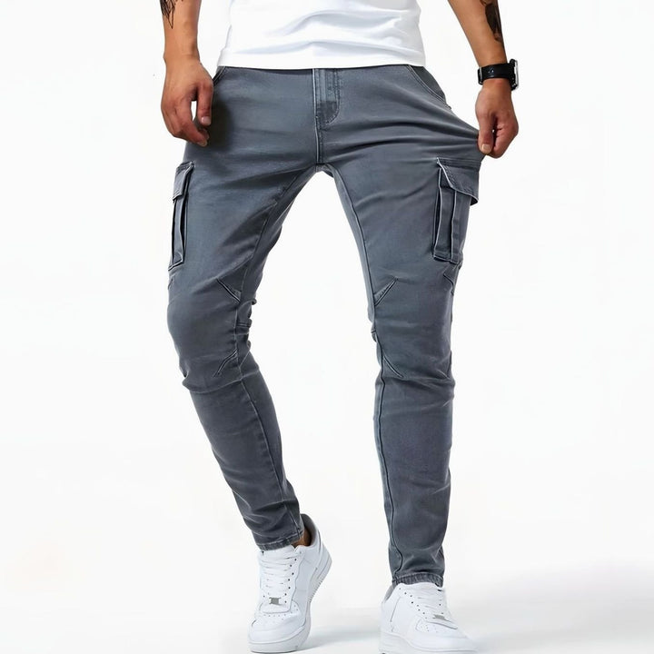 Men's Slim-Fit Multi-Pocket Cargo Trousers, Grey