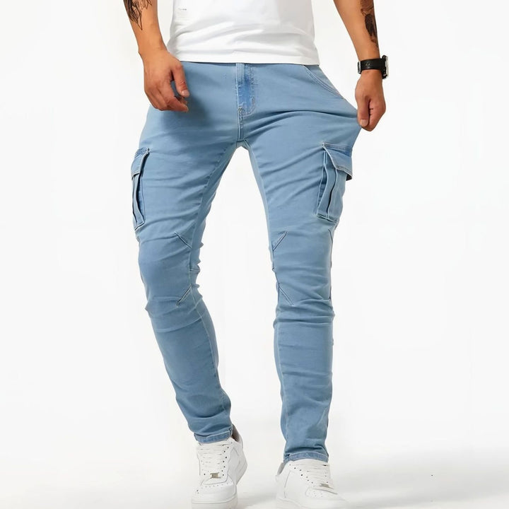 Men's Slim-Fit Multi-Pocket Cargo Trousers, Grey - Blue