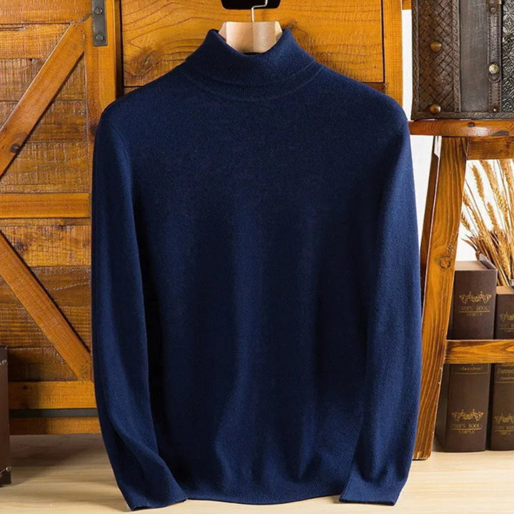 Men's Slim-Fit Turtleneck Knitted Sweater - Navy Blue