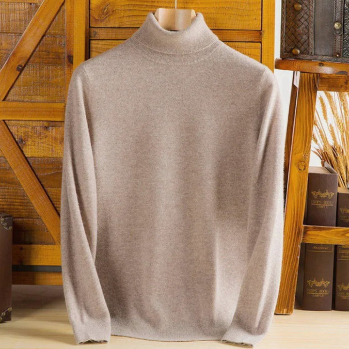 Men's Slim-Fit Turtleneck Knitted Sweater - Light Brown