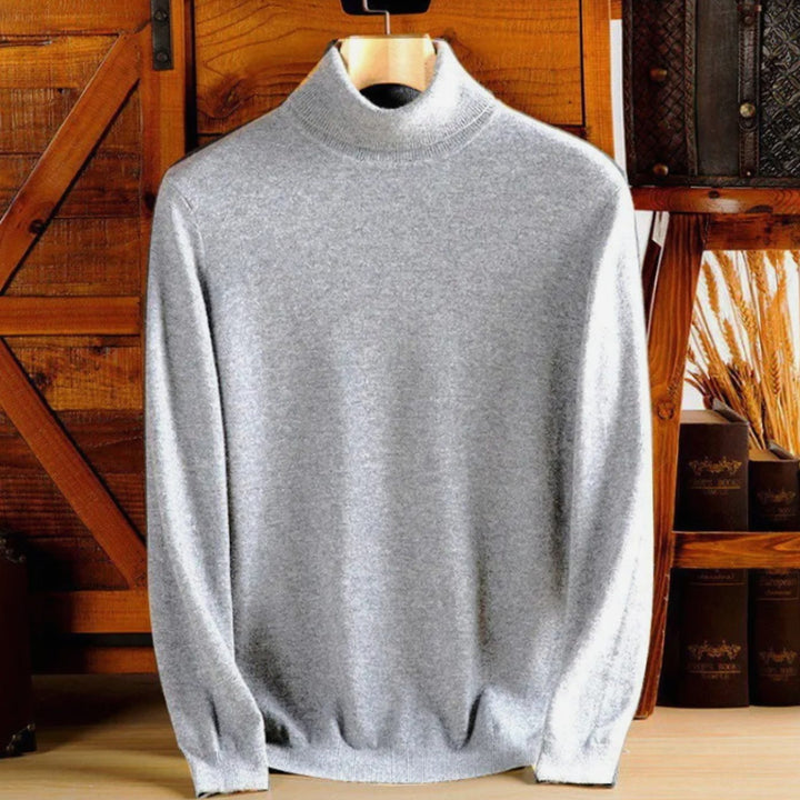 Men's Slim-Fit Turtleneck Knitted Sweater - Light Grey
