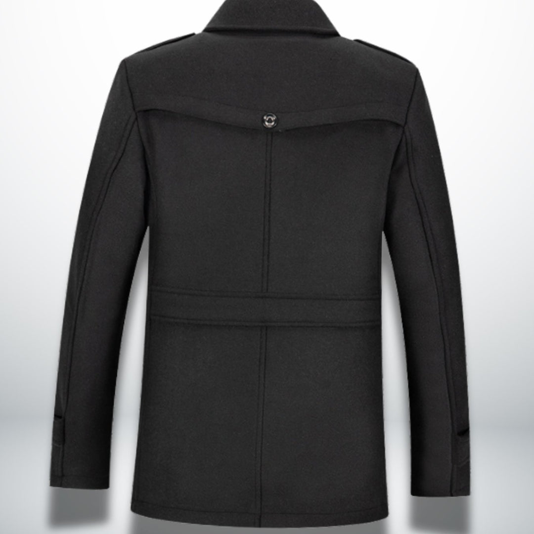 Men's Smart-Casual Button-Front Wool-Look Overcoat, Navy Blue