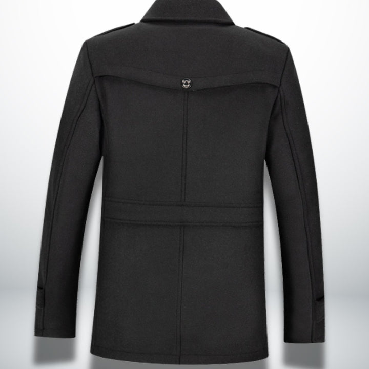 Men's Smart-Casual Button-Front Wool-Look Overcoat, Navy Blue