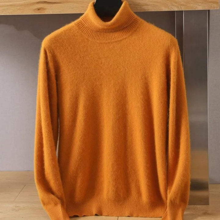 Men's Soft-Knit Turtleneck Jumper in a Luxe Cashmere-Feel Finish - Orange