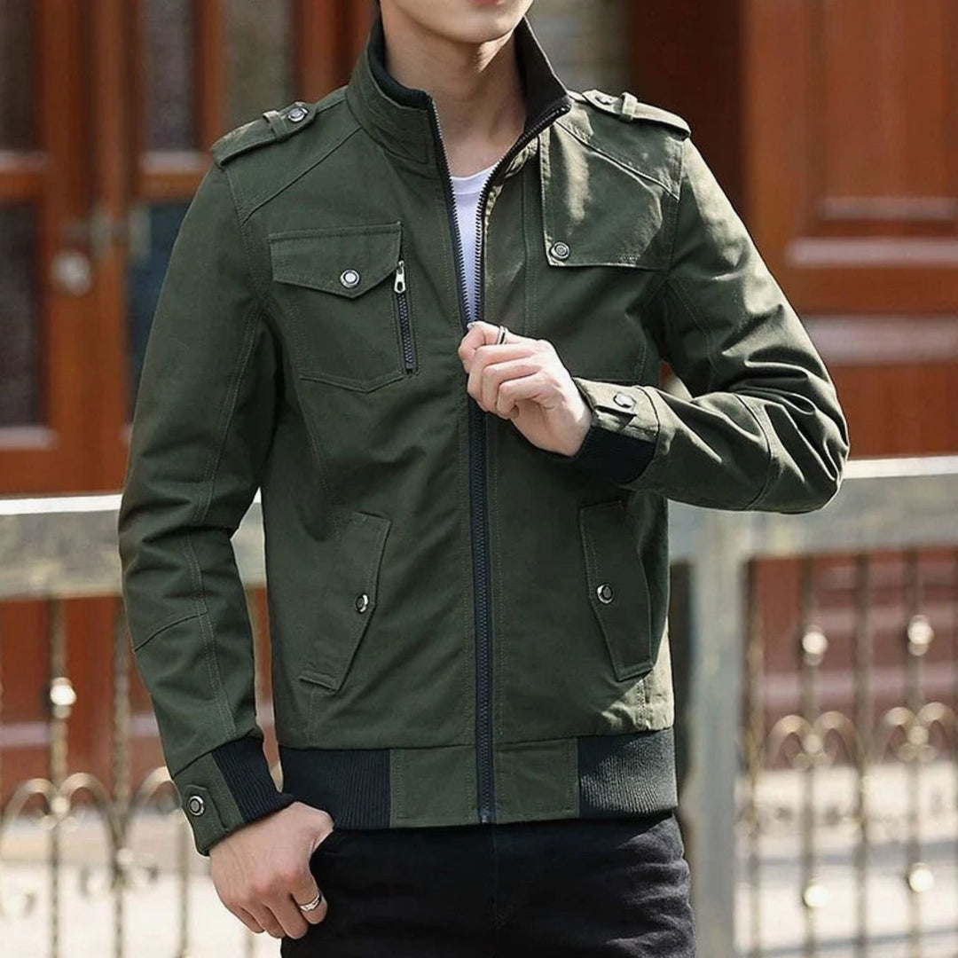 Men's Stand-Collar Utility Zip-Up Bomber Jacket - Green