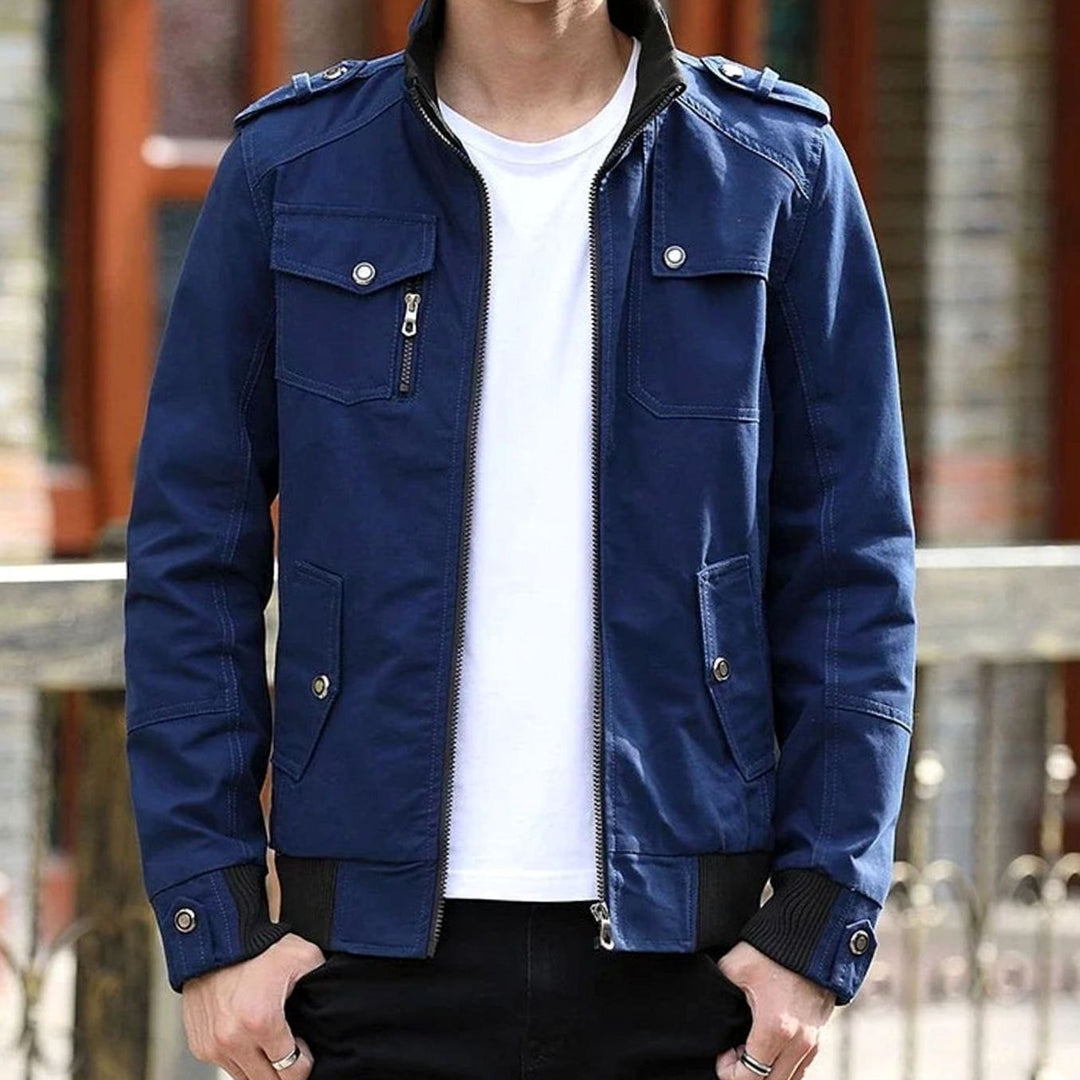 Men's Stand-Collar Utility Zip-Up Bomber Jacket - Blue
