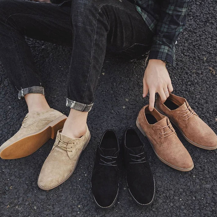 Men's Suede Lace-Up Derby Shoes Minimalist Smart Casual, Khaki