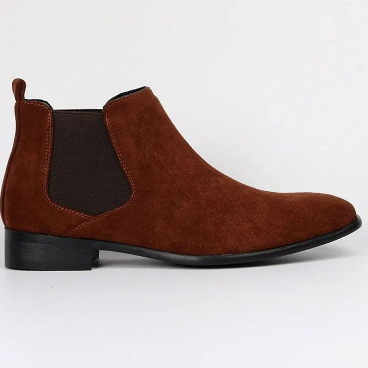Men's Suede Pull-On Ankle Chelsea Boots, Beige - Brown