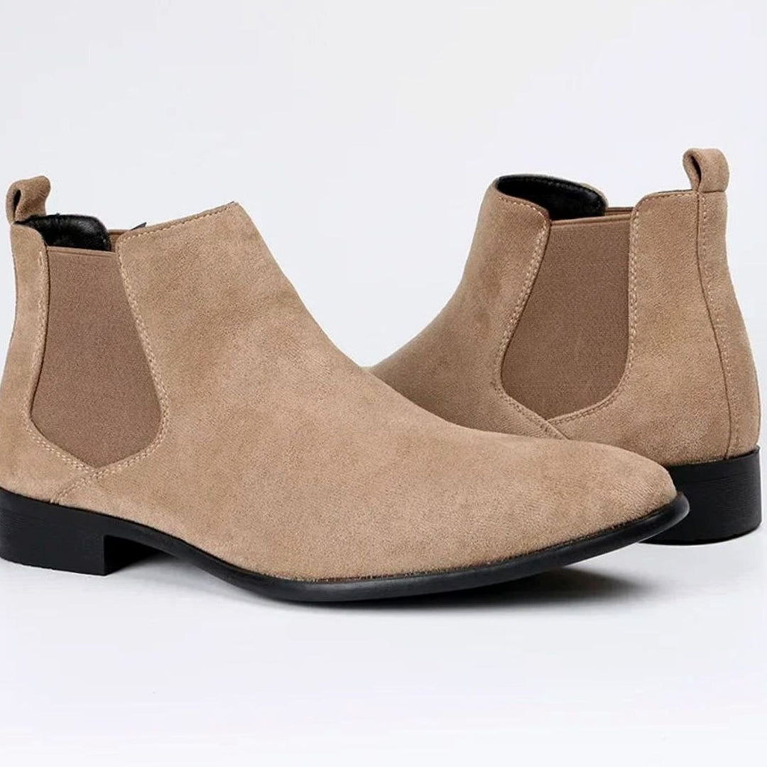 Men's Suede Pull-On Ankle Chelsea Boots, Beige