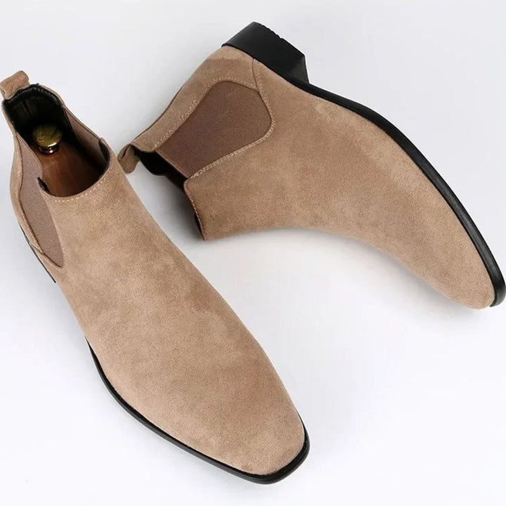 Men's Suede Pull-On Ankle Chelsea Boots, Beige