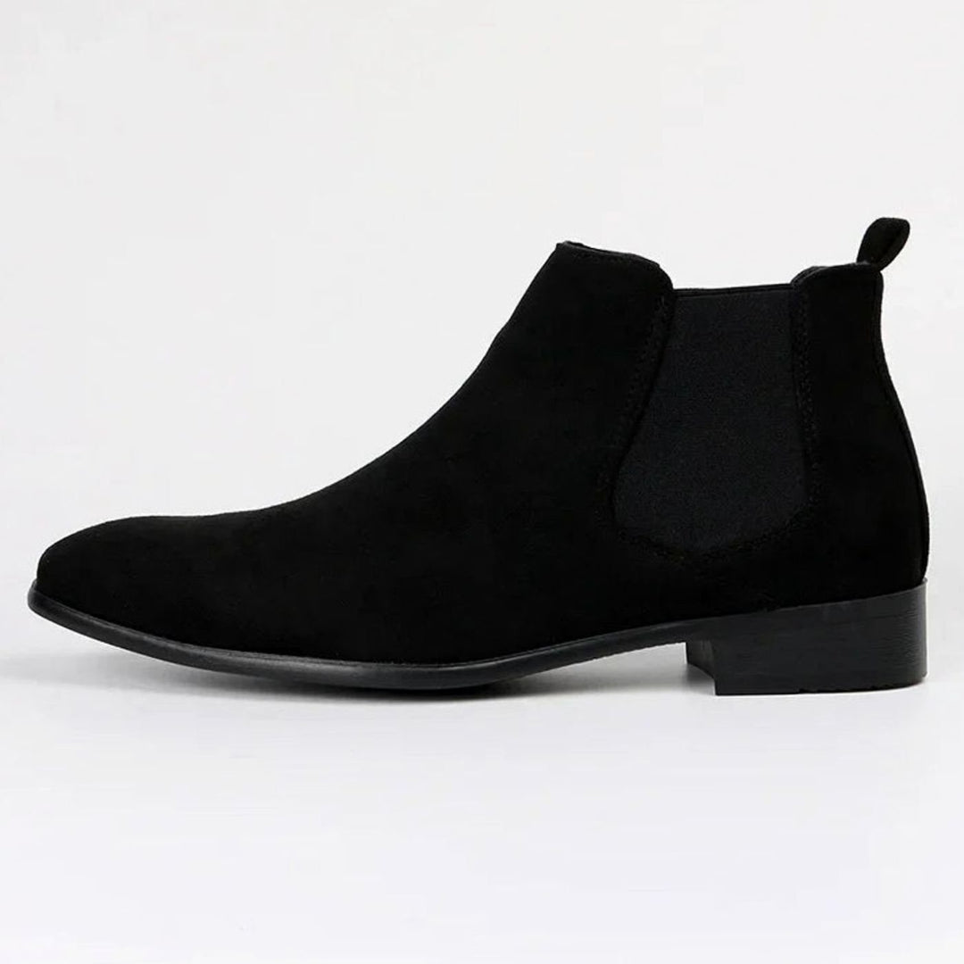 Men's Suede Pull-On Ankle Chelsea Boots, Beige - Black