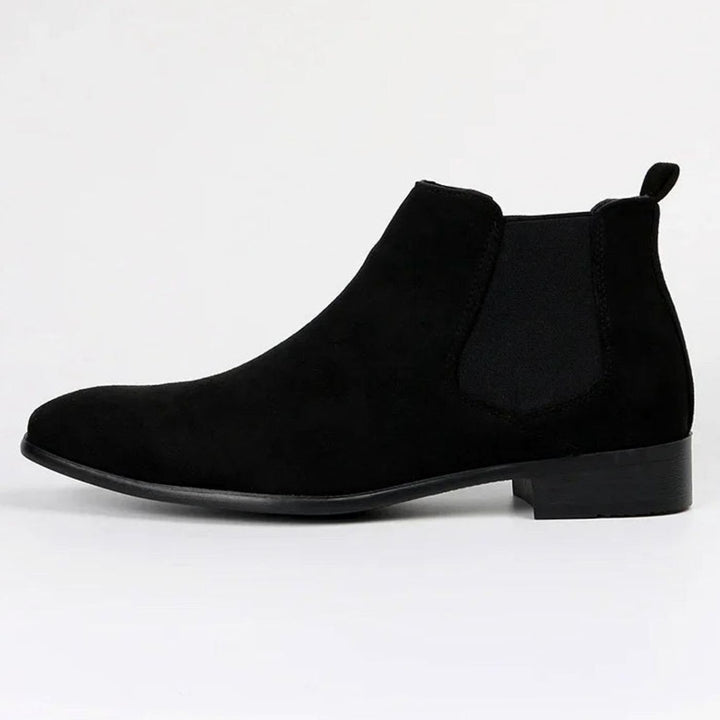 Men's Suede Pull-On Ankle Chelsea Boots, Beige - Black