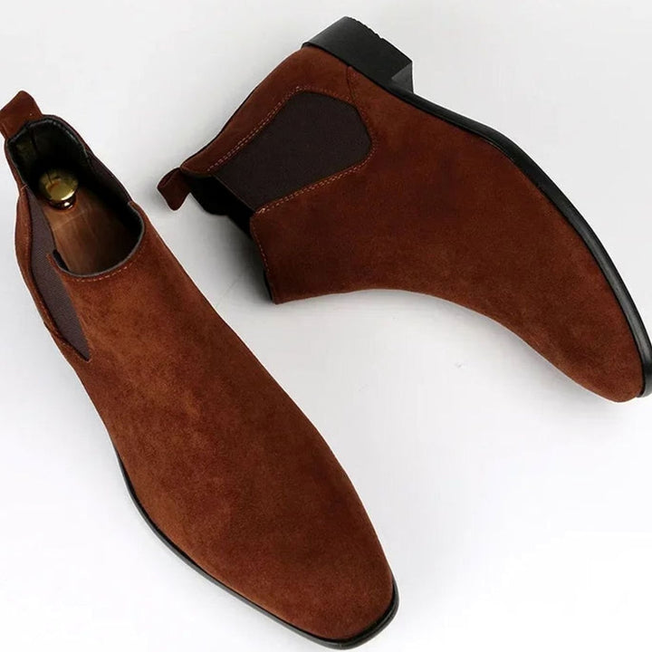 Men's Suede Pull-On Ankle Chelsea Boots, Beige
