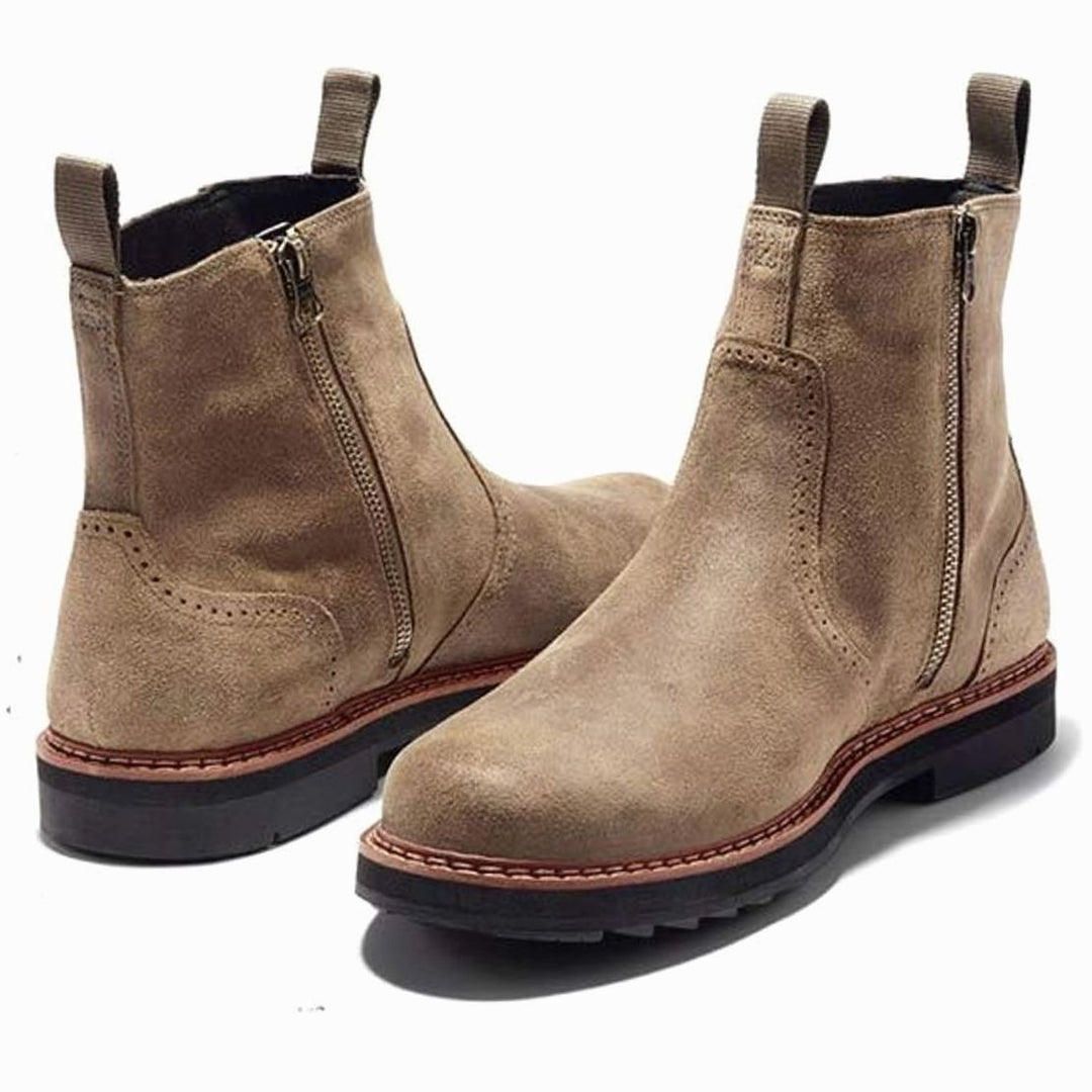 Men's Suede Slip-On Chelsea Boots Brogue Detail, Tan