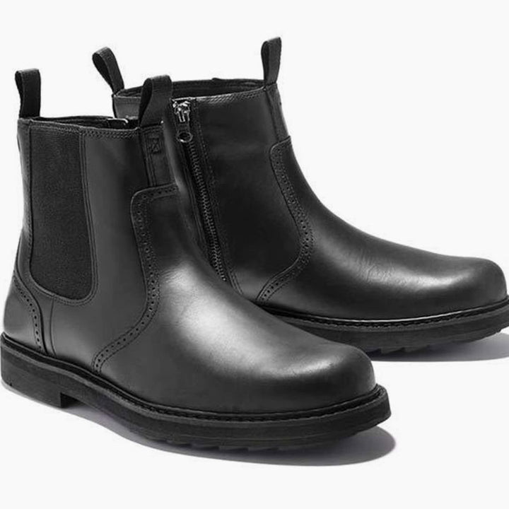 Men's Suede Slip-On Chelsea Boots Brogue Detail, Tan - Black