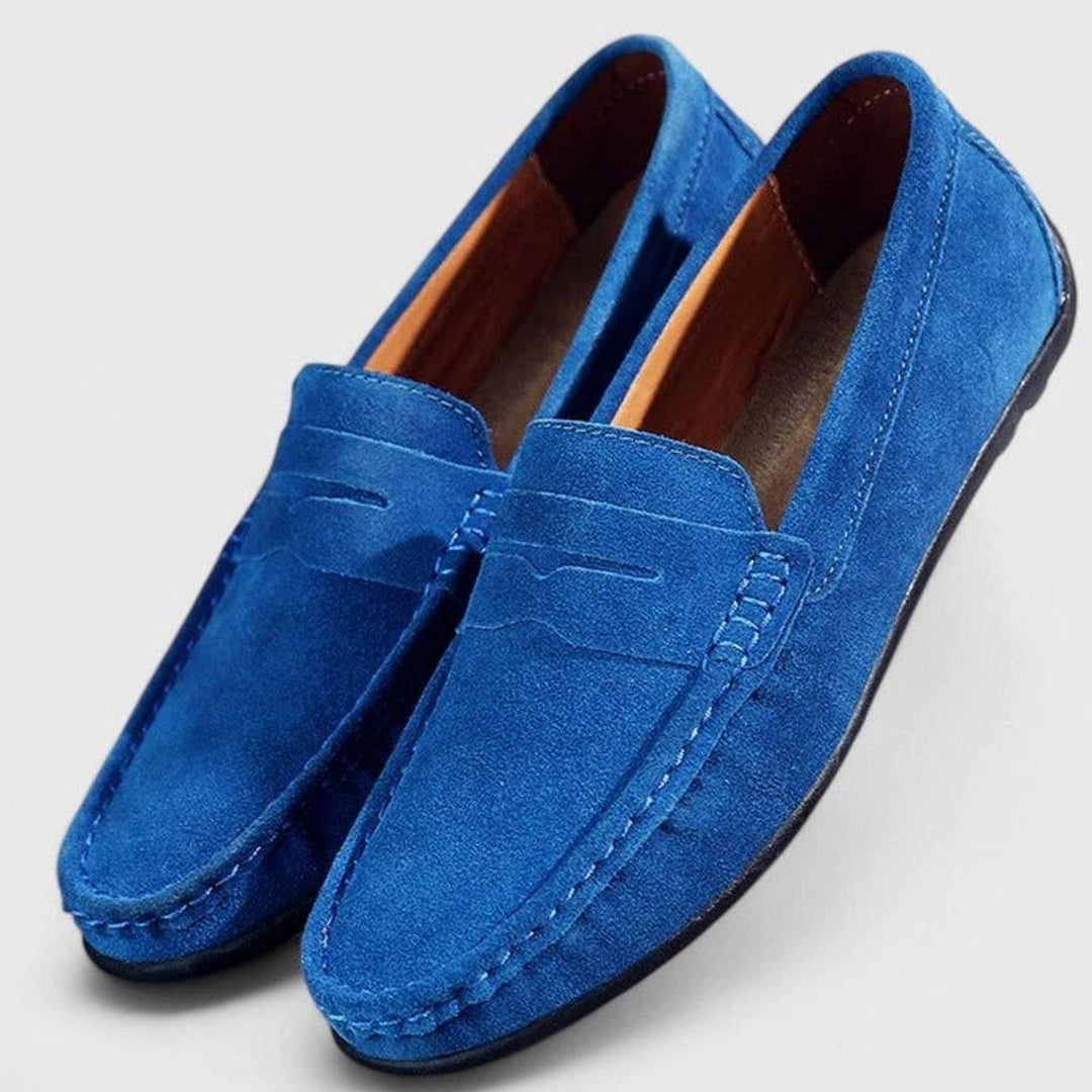 Men's Suede Slip-On Penny Loafers Flexible Sole - Blue