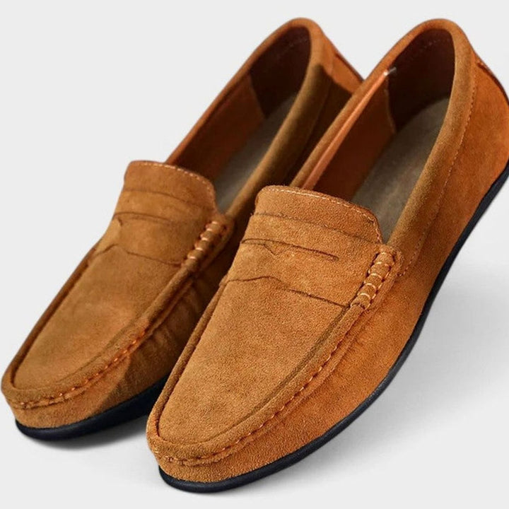 Men's Suede Slip-On Penny Loafers Flexible Sole - Beige