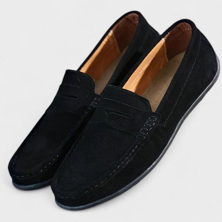 Men's Suede Slip-On Penny Loafers Flexible Sole - Black