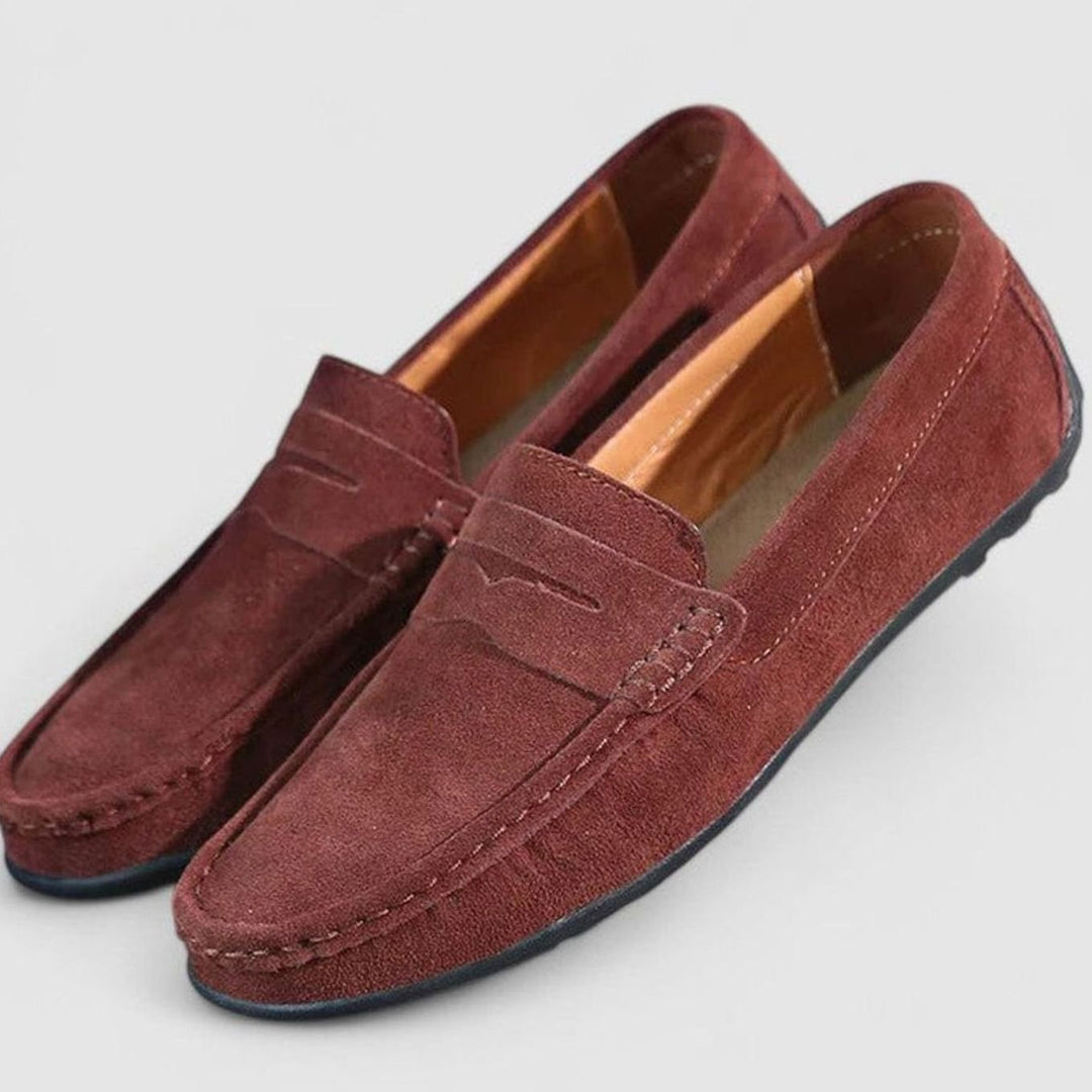 Men's Suede Slip-On Penny Loafers Flexible Sole - Chestnut Brown