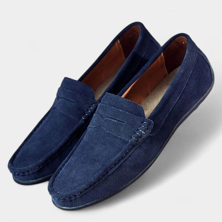 Men's Suede Slip-On Penny Loafers Flexible Sole - Navy Blue