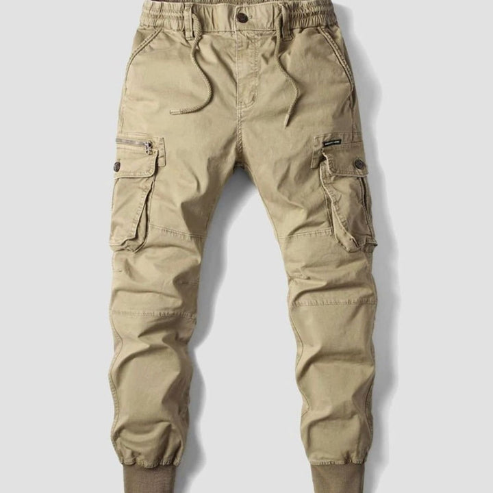 Men's Tactical Cargo Jogger Trousers Elasticated Drawstring Waist Taktische - Khaki