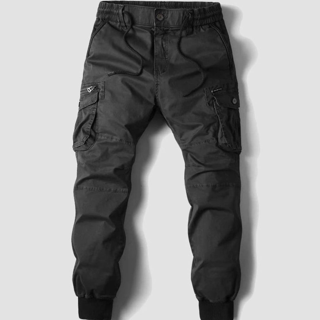 Men's Tactical Cargo Jogger Trousers Elasticated Drawstring Waist Taktische - Black