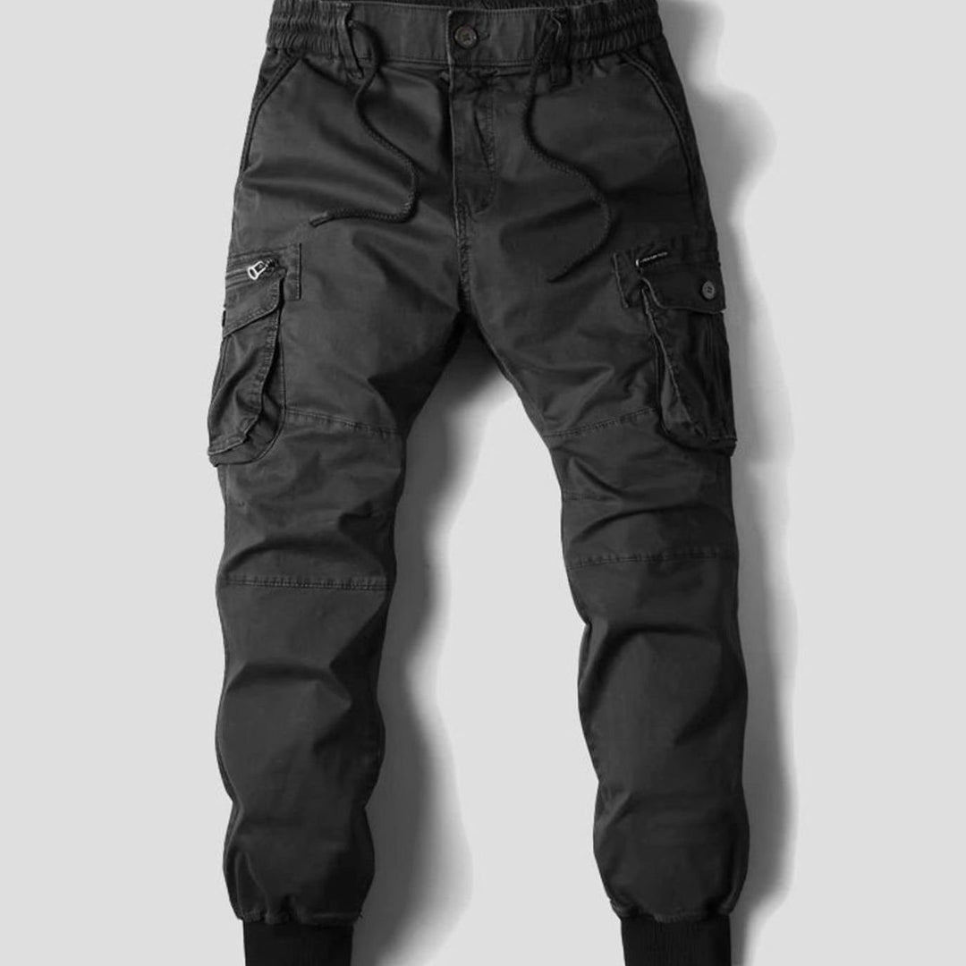 Men's Tactical Cargo Jogger Trousers Elasticated Drawstring Waist II - Black