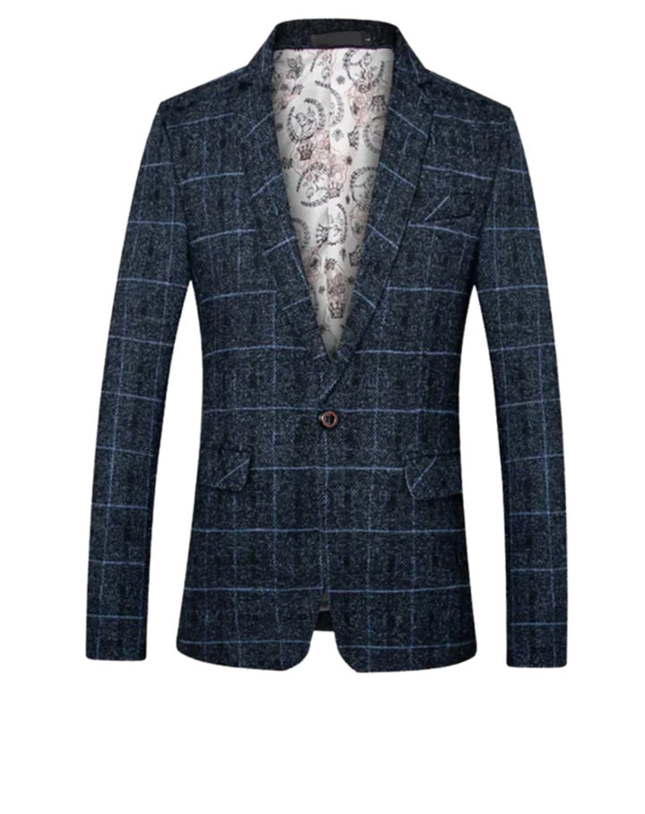 Men's Tailored-Fit Single-Button Windowpane Check Blazer
