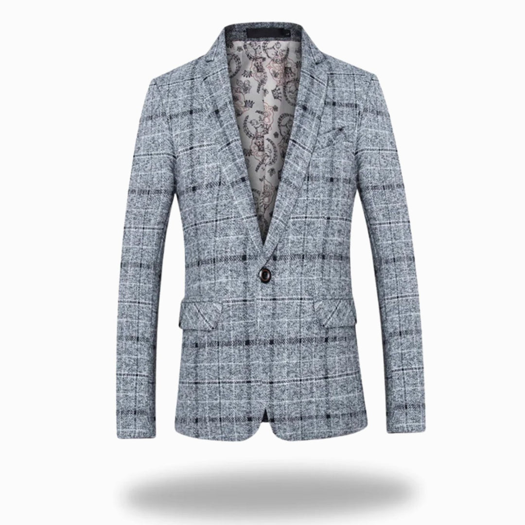 Men's Tailored-Fit Single-Button Windowpane Check Blazer - Grey