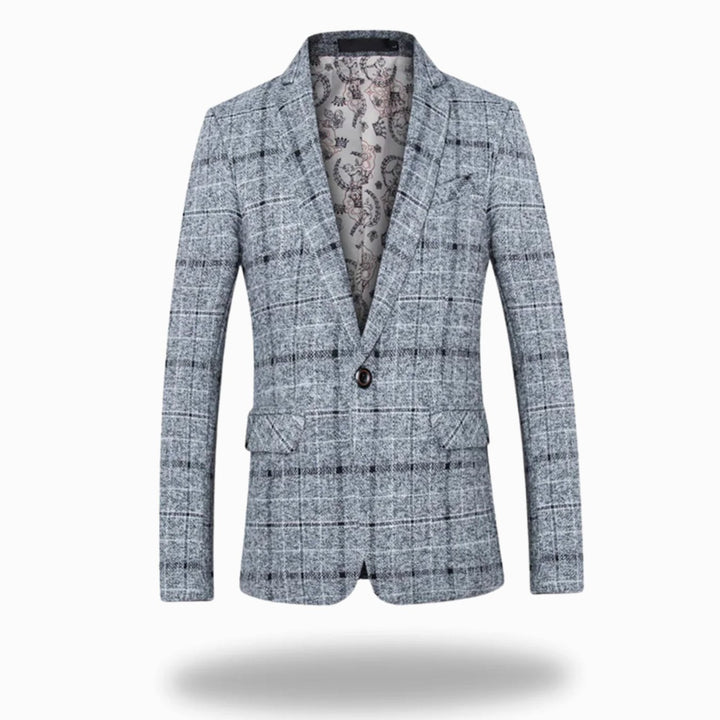 Men's Tailored-Fit Single-Button Windowpane Check Blazer - Grey