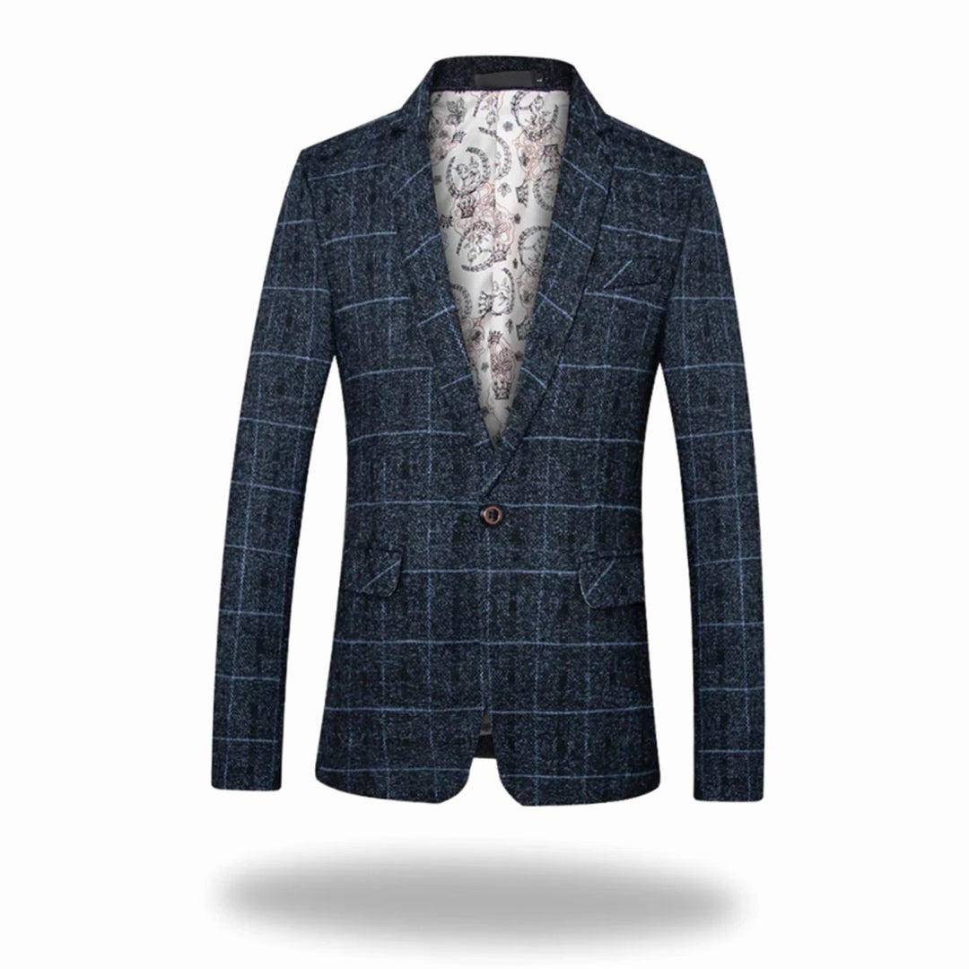 Men's Tailored-Fit Single-Button Windowpane Check Blazer - Navy Blue