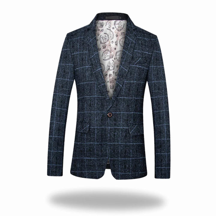 Men's Tailored-Fit Single-Button Windowpane Check Blazer - Navy Blue