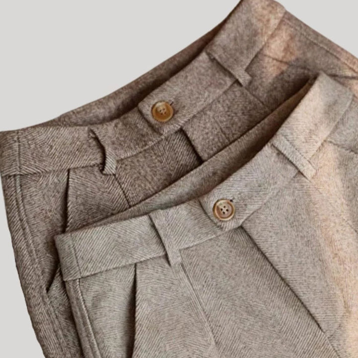Men's Tailored Herringbone Ankle-Length Pleated Trousers