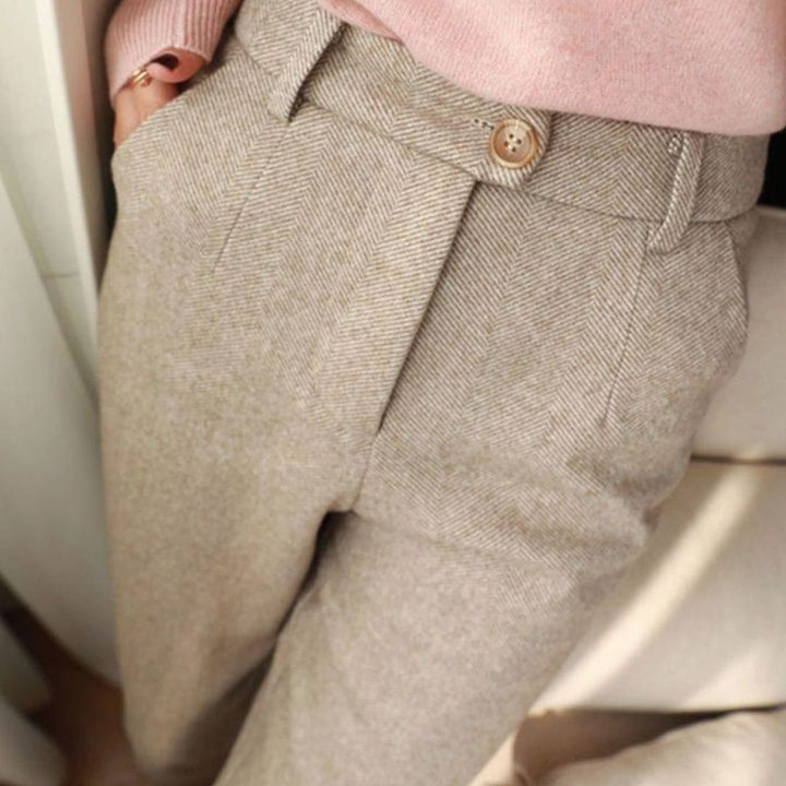 Men's Tailored Herringbone Ankle-Length Pleated Trousers