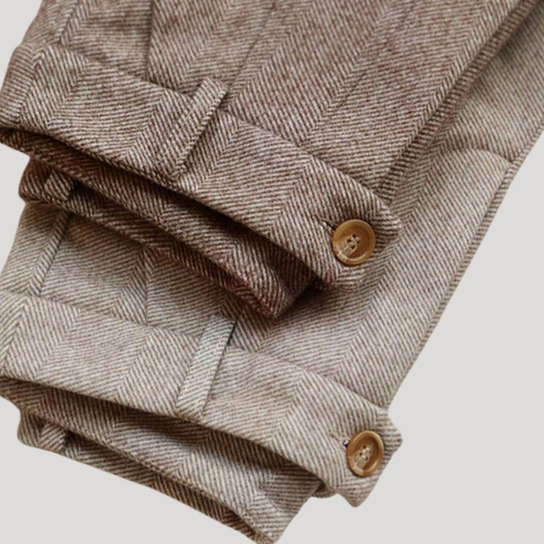 Men's Tailored Herringbone Ankle-Length Pleated Trousers