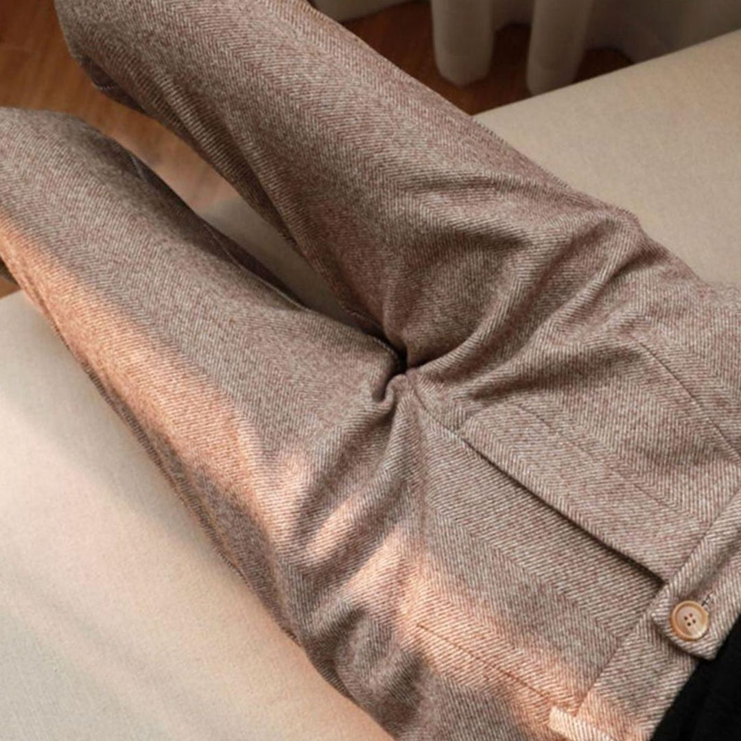 Men's Tailored Herringbone Ankle-Length Pleated Trousers