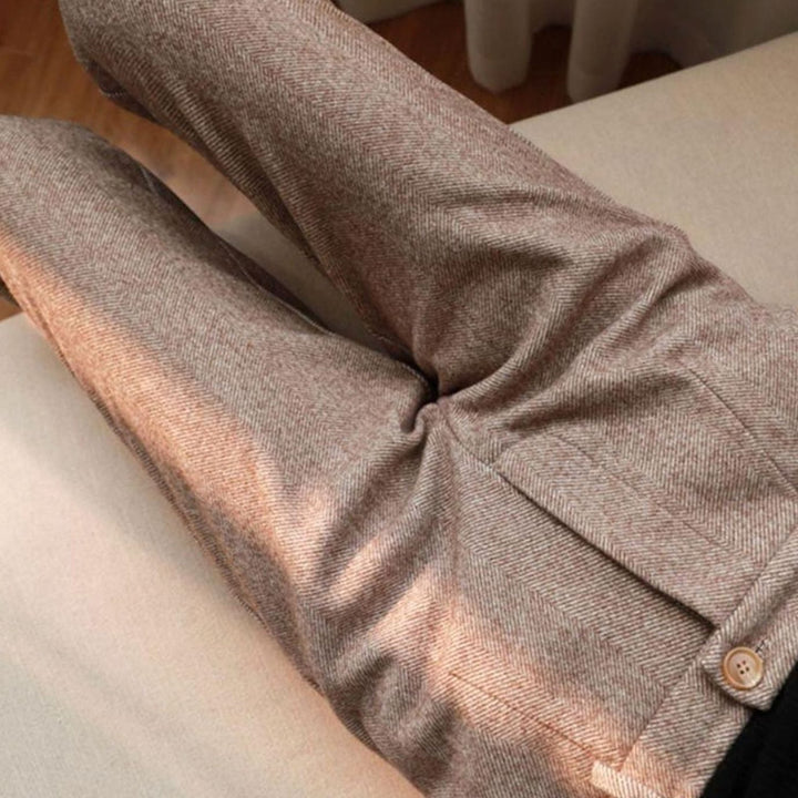 Men's Tailored Herringbone Ankle-Length Pleated Trousers