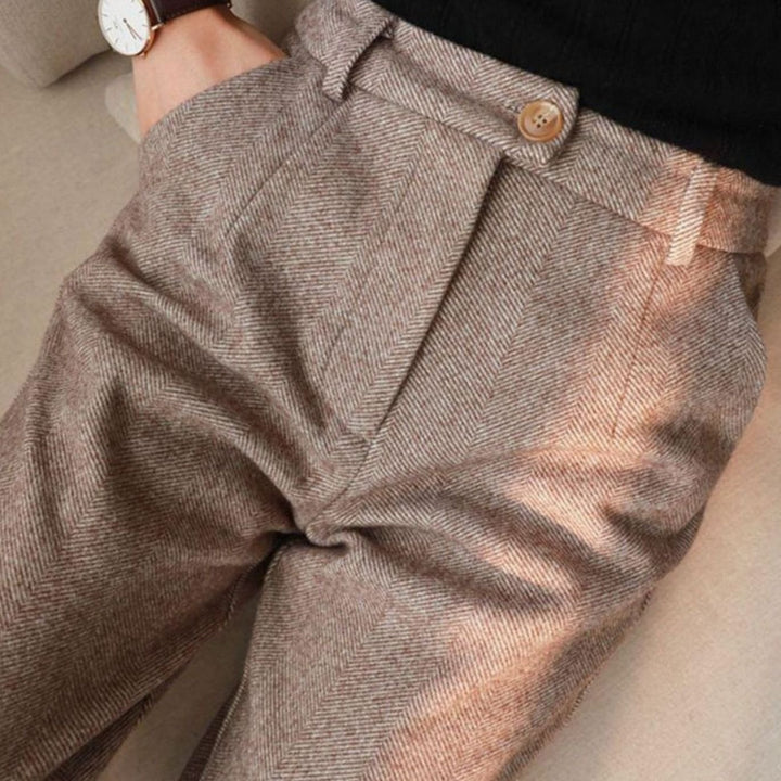 Men's Tailored Herringbone Ankle-Length Pleated Trousers - Brown