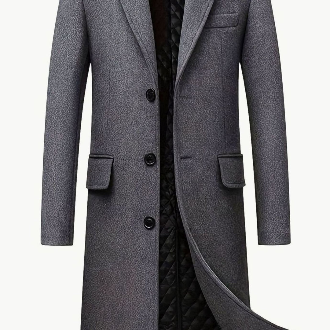 Men's Tailored Quilted-Lined Long Wool Overcoat