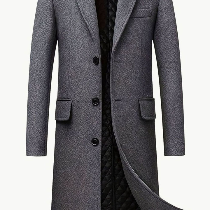 Men's Tailored Quilted-Lined Long Wool Overcoat