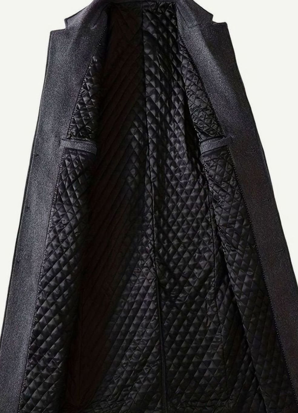 Men's Tailored Quilted-Lined Long Wool Overcoat