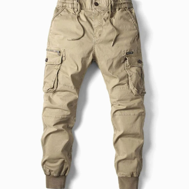 Men's Tapered-Fit Elasticated-Waist Cargo Jogger Trousers, Dark Grey - Khaki