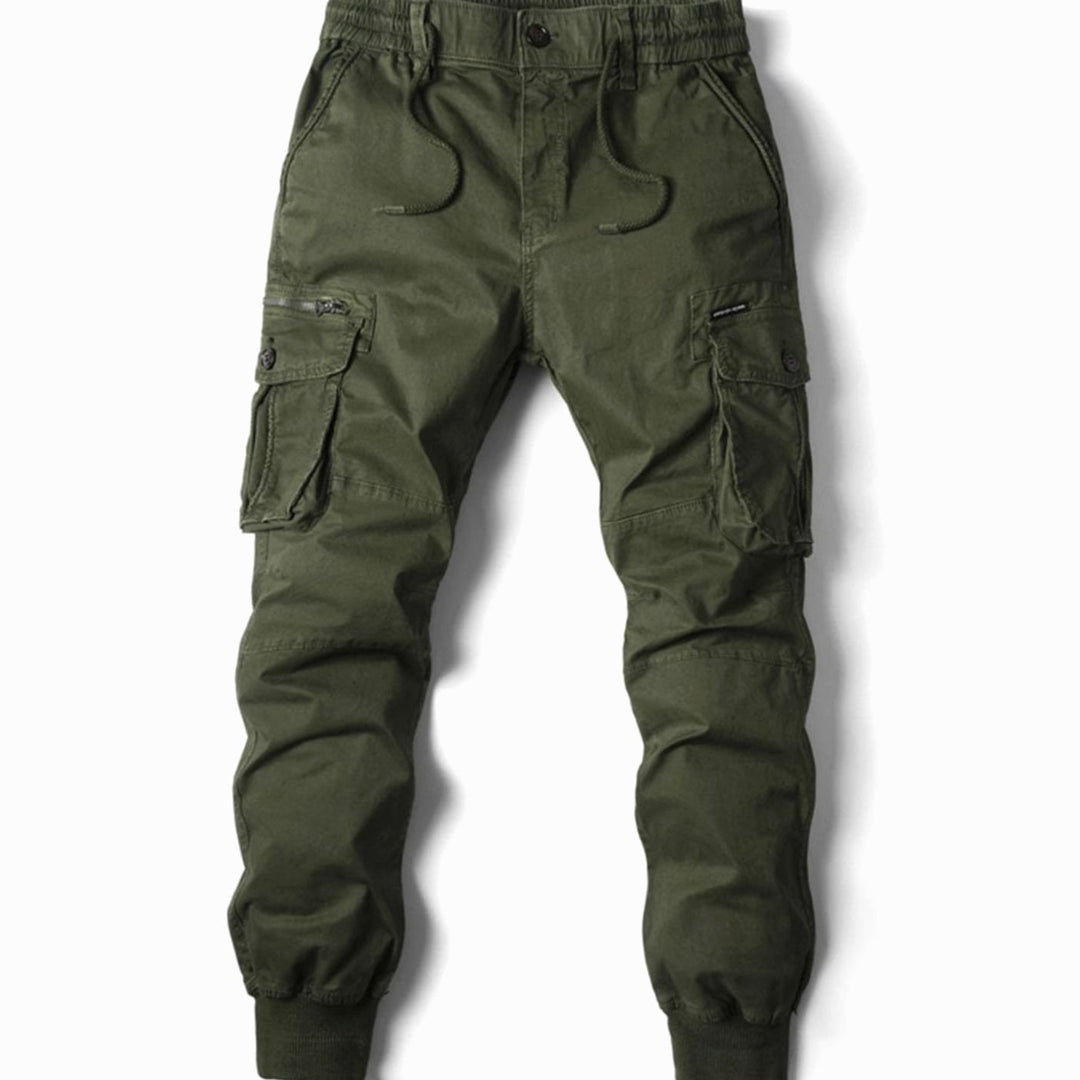 Men's Tapered-Fit Elasticated-Waist Cargo Jogger Trousers, Dark Grey - Green