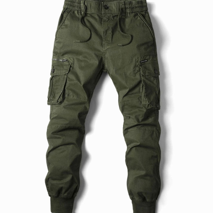 Men's Tapered-Fit Elasticated-Waist Cargo Jogger Trousers, Dark Grey - Green